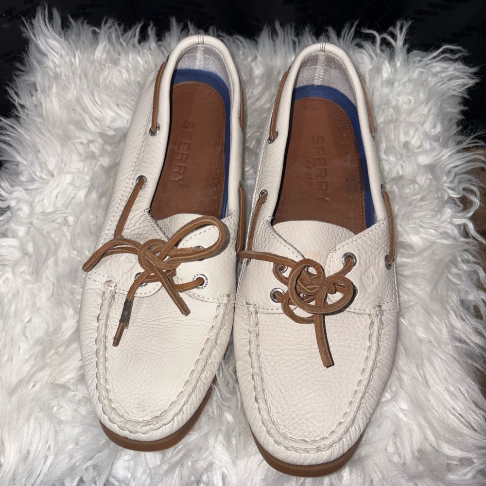 Sperry Cream Leather Slip-Ons